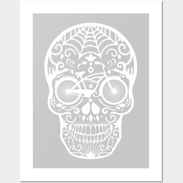 Vintage Mexican Skull - White on Grey Wall Art by XOOXOO